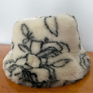By Anthropologie Faux Fur Floral Bucket Hat NWT